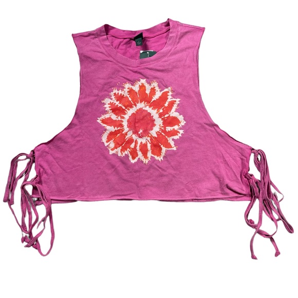 Wild Fable Size Large Bright Pink Floral Side-Tie Cropped Muscle Tank Top NWT - Picture 4 of 9